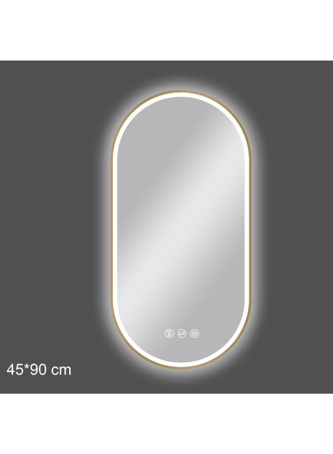اكوا دروب مرآة حمام بشكل طولي وإضاءة LED خالية من النحاس صديقة للبيئة ذهبي 45 × 90 سم DWSF4590RWTF-BG - Image 1